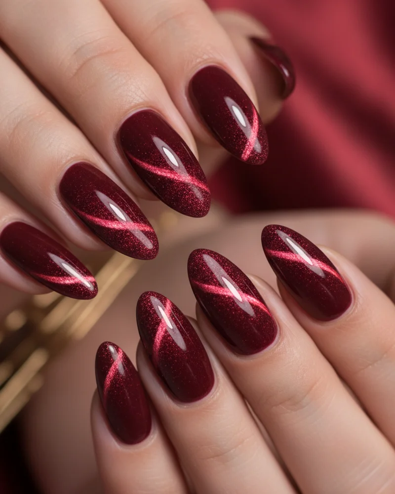Deep Burgundy Velvet Cat-Eye