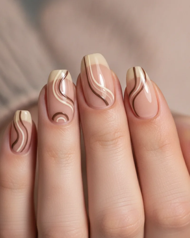 Feine Mokka Swirls auf Nude Base