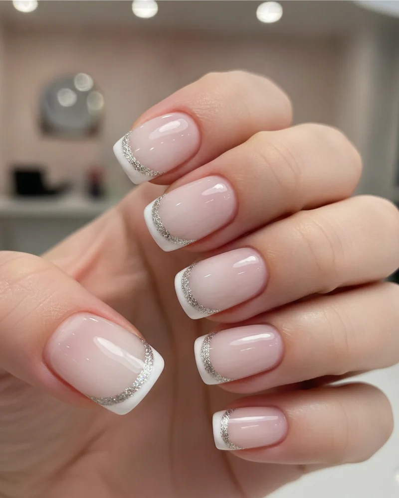 Milky White Reflective Glitter Tips