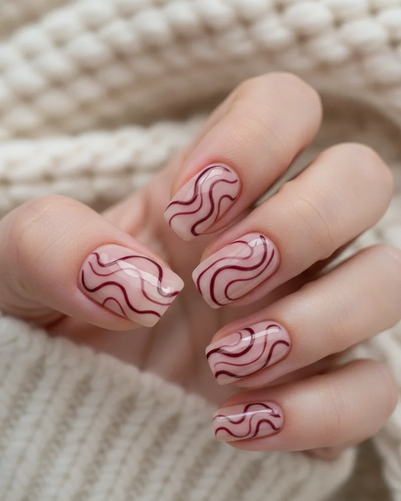 Bordeaux Swirls auf Nude Squoval